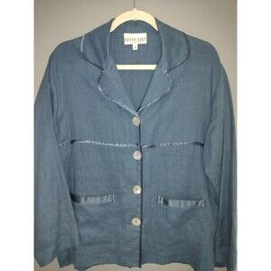 David Dart 100% Linen Jacket Blazer Teal Blue Size P or XS Lagenlook Mature USA